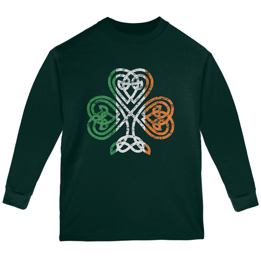 St. Patricks Day Shamrock Knot Youth Long Sleeve T Shirt Youth Long Sleeves Old Glory LG Forest Green 