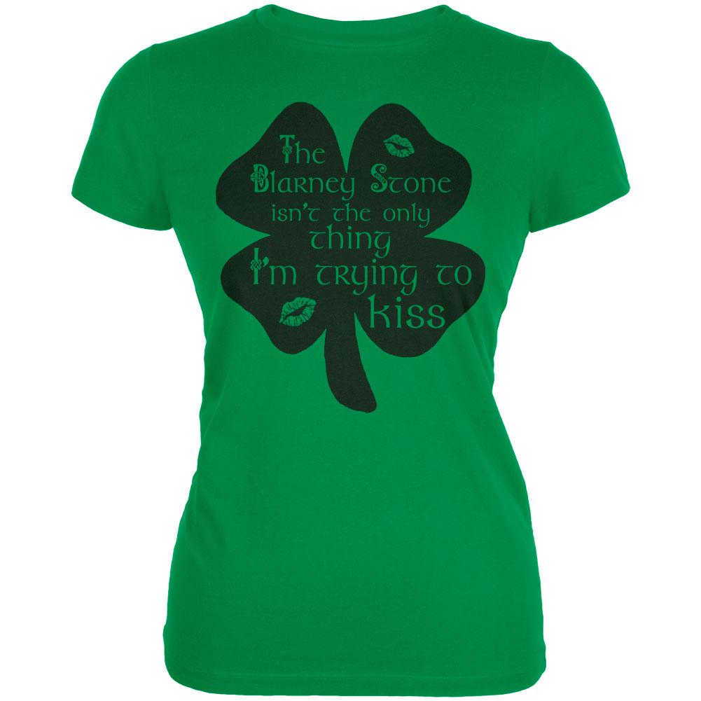 St. Patrick's Day Blarney Stone Not Only Kiss Irish Funny Juniors Soft T Shirt Juniors T-Shirts Old Glory 2XL Irish Green 