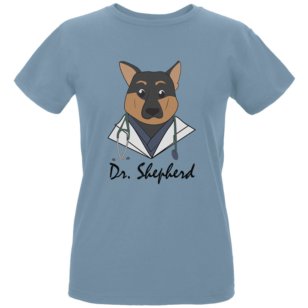 Doctor Shepherd German Dog Funny Cute Womens Organic T Shirt Women's T-Shirts Old Glory LG Blue 