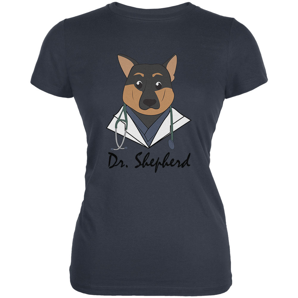 Doctor Shepherd German Dog Funny Cute Juniors Soft T Shirt Juniors T-Shirts Old Glory LG Indigo Blue 