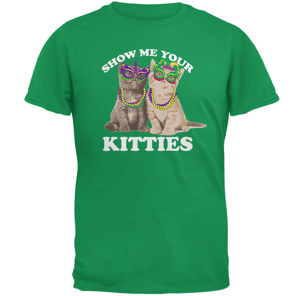 Mardi Gras Show Me Your Kitties Funny Pun Mens T Shirt Men's T-Shirts Old Glory 2XL Irish Green 