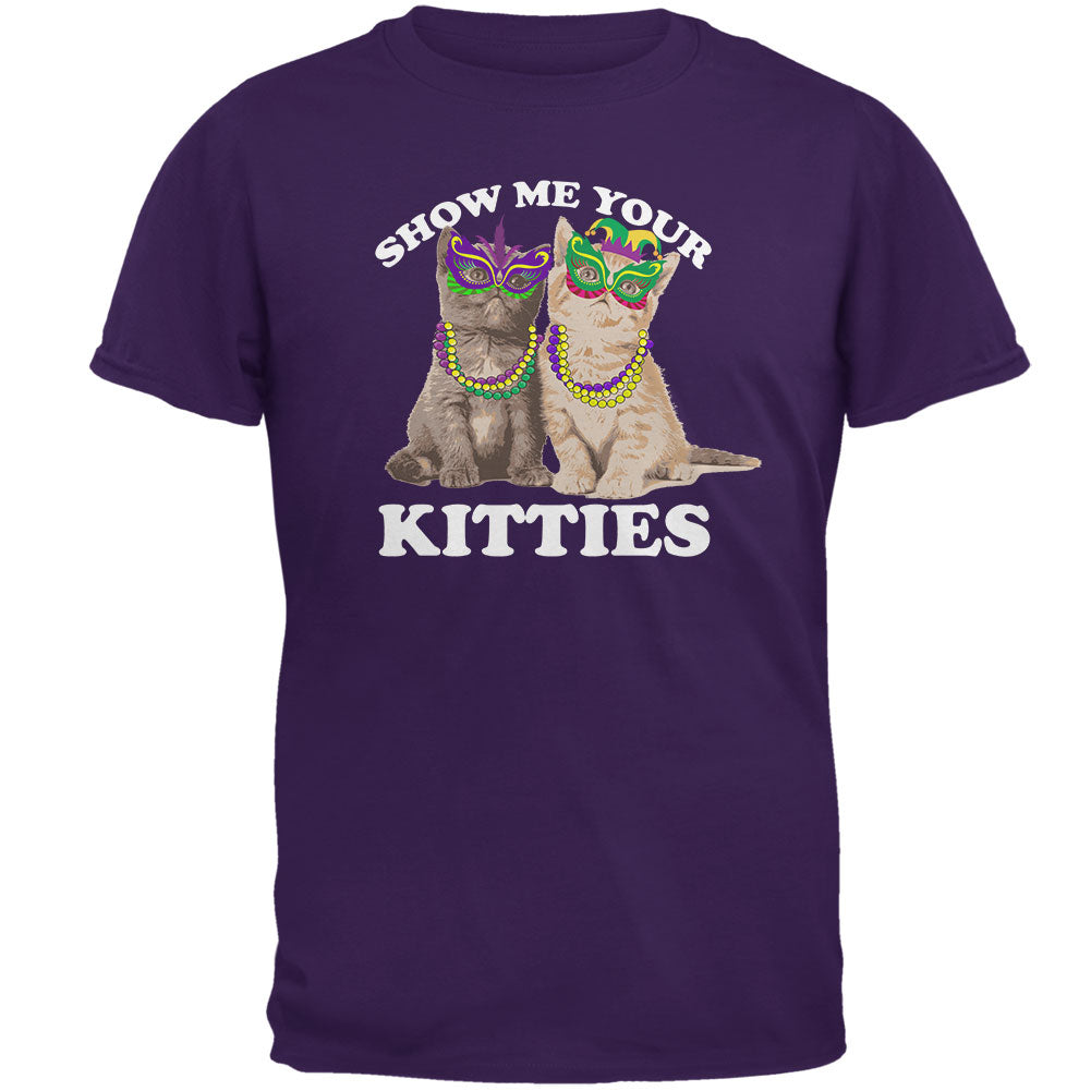 Mardi Gras Show Me Your Kitties Funny Pun Mens T Shirt Men's T-Shirts Old Glory 2XL Purple 