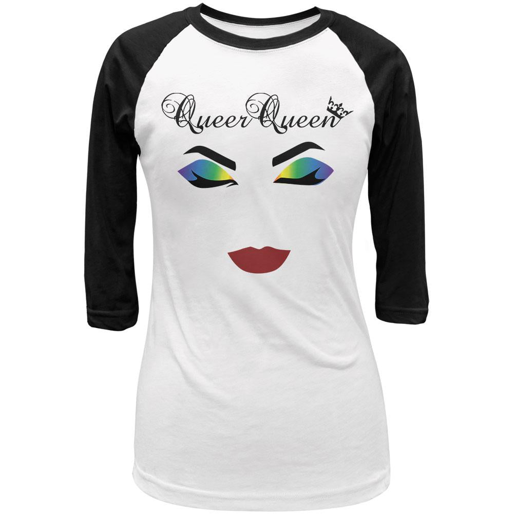 Drag Queen Pride LGBTQ Minimalist Juniors 3/4 Sleeve Raglan T Shirt Juniors T-Shirts Old Glory LG White-Black 