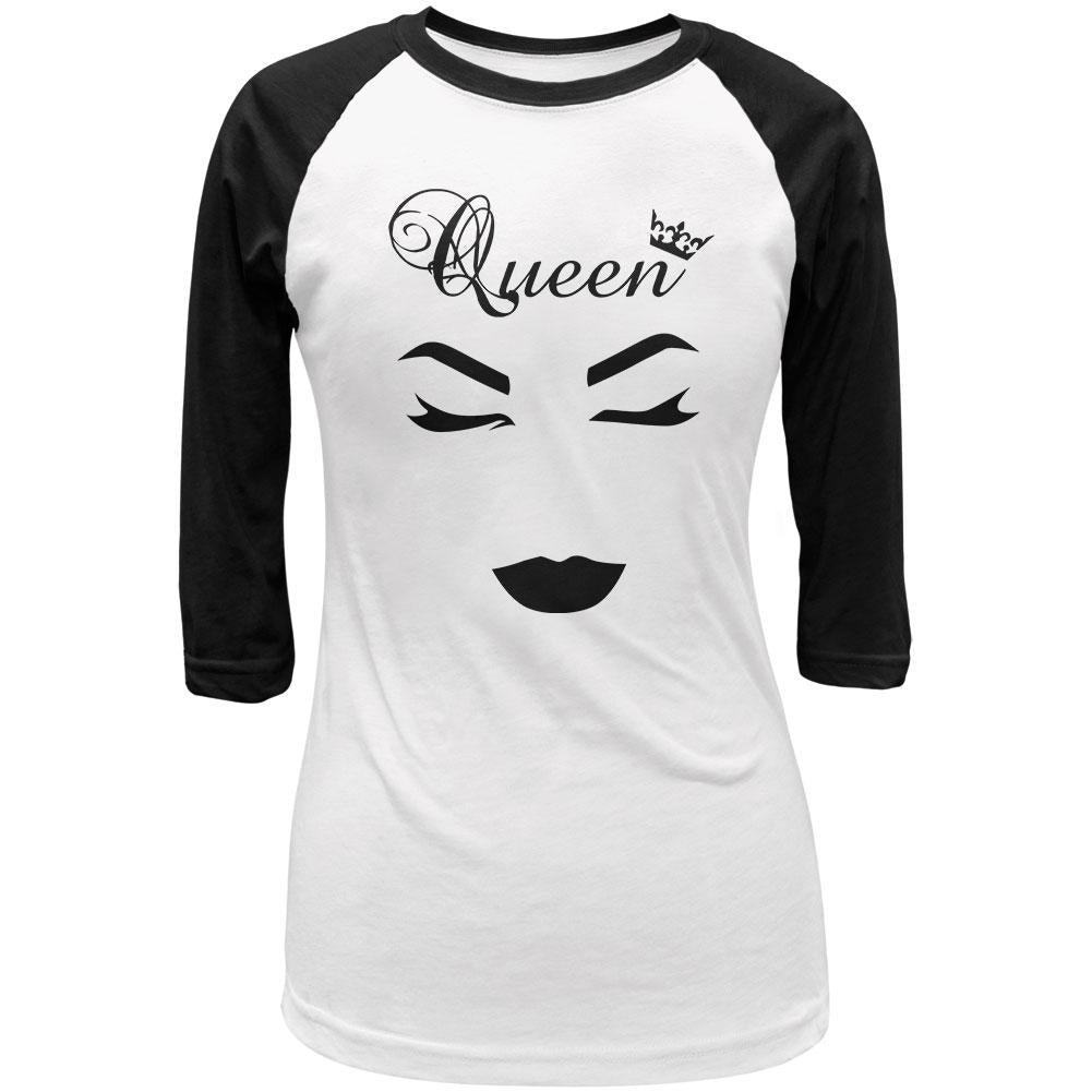 Makeup Queen Minimalist Art Juniors 3/4 Sleeve Raglan T Shirt Juniors T-Shirts Old Glory LG White-Black 