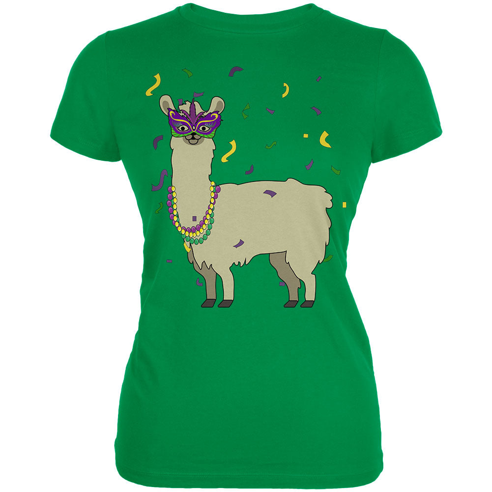 Mardi Gras Llama Beads Mask Juniors Soft T Shirt Juniors T-Shirts Old Glory 2XL Irish Green 