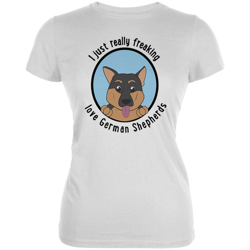 I Just Love German Shepherds Dog Juniors Soft T Shirt Juniors T-Shirts Old Glory 2XL White 