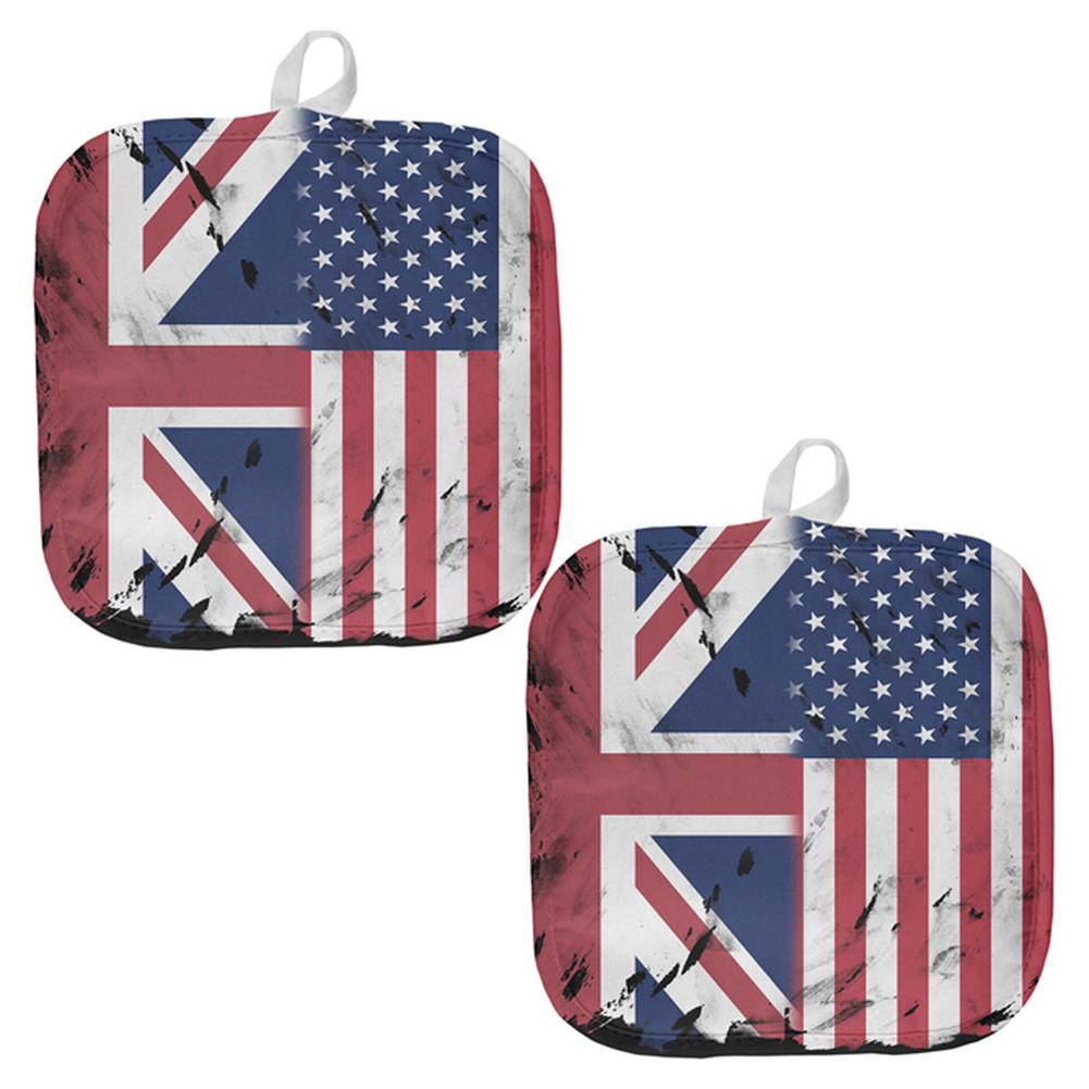 British UK American USA Flag All Over Pot Holder (Set of 2) Pot Holders Old Glory OS Multi 