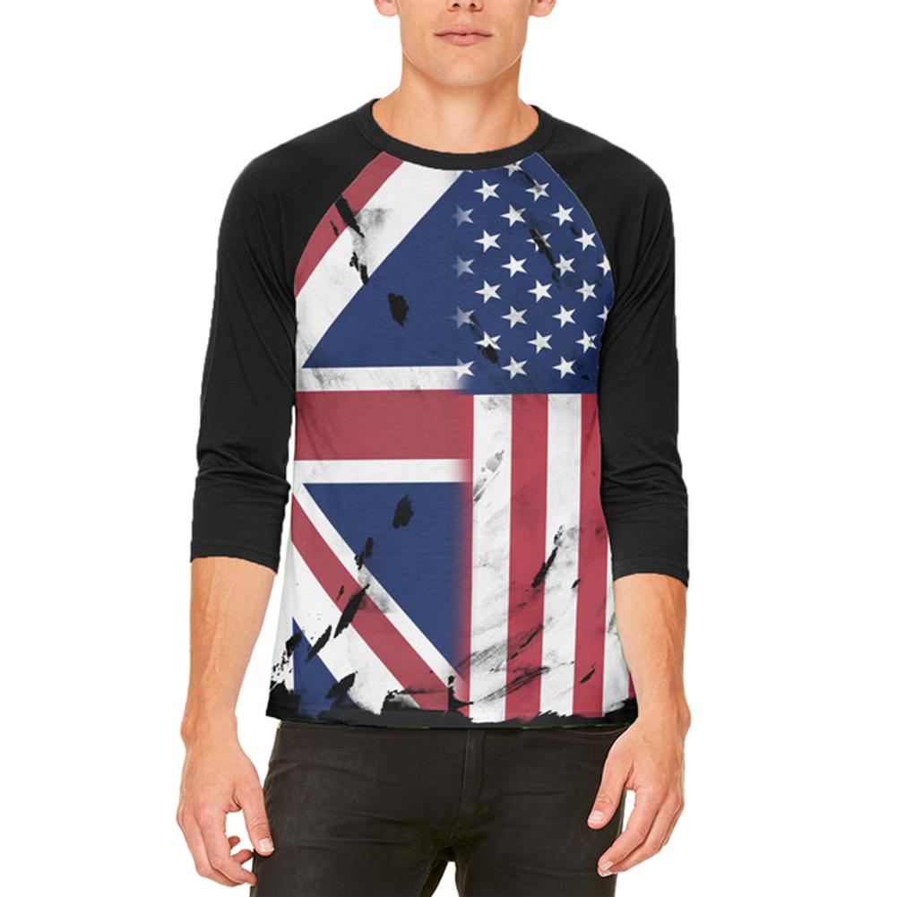 British UK American USA Flag Mens Raglan T Shirt Men's T-Shirts Old Glory 2XL White-Black 