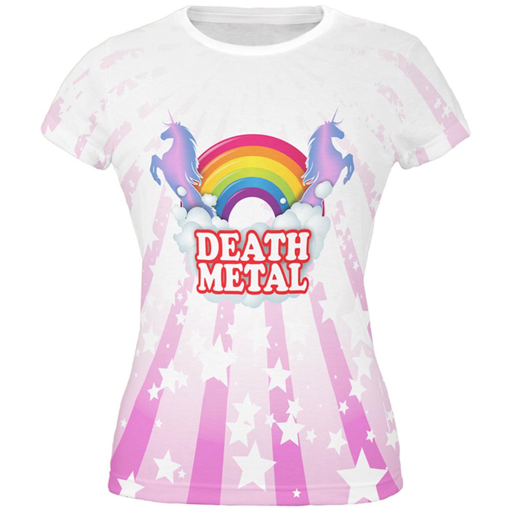 Death Metal Rainbow Unicorns All Over Juniors T Shirt Juniors T-Shirts Old Glory 2XL Multi 