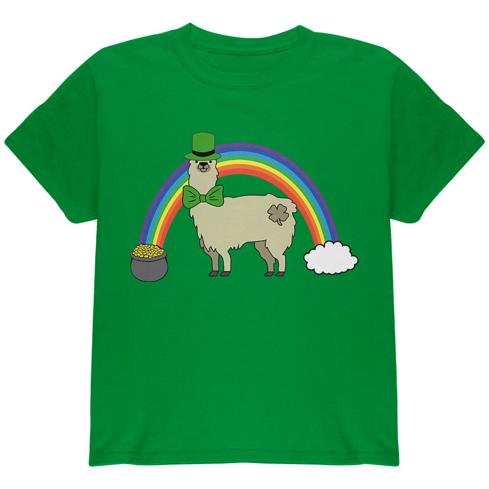 St. Patrick's Day Llama Cute Pot Of Gold Youth T Shirt Youth T-Shirts Old Glory YLG Irish Green 