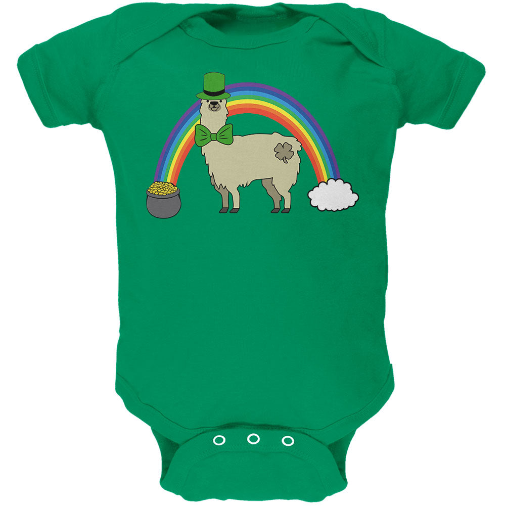 St. Patrick's Day Llama Cute Pot Of Gold Soft Baby One Piece Baby One Piece Old Glory 0-3M Kelly Green 