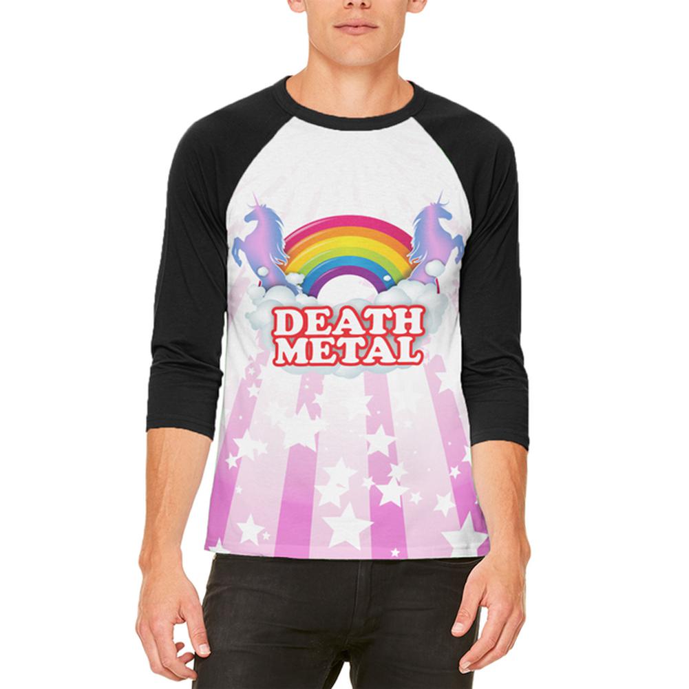 Death Metal Rainbow Unicorns Mens Raglan T Shirt Men's T-Shirts Old Glory 2XL White-Black 