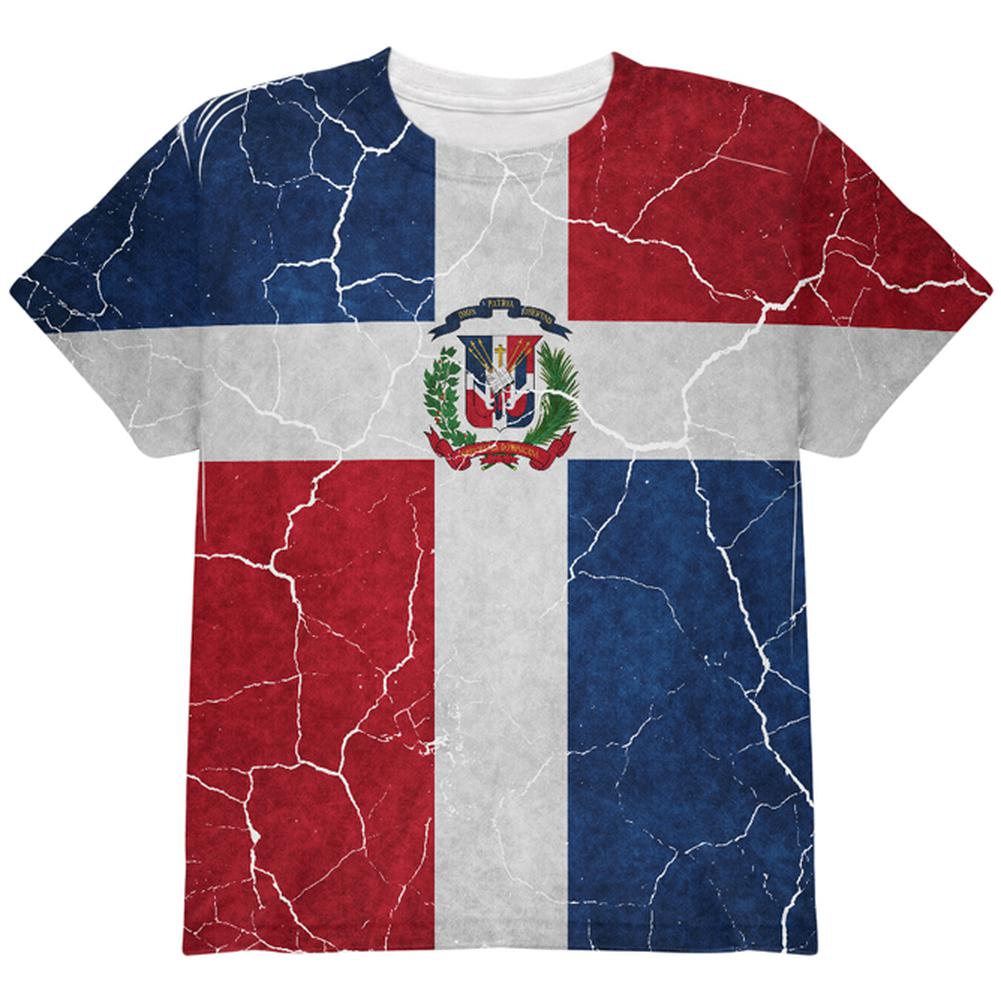 Distressed Dominican Republic Flag All Over Youth T Shirt Youth T-Shirts Old Glory LG Multi 