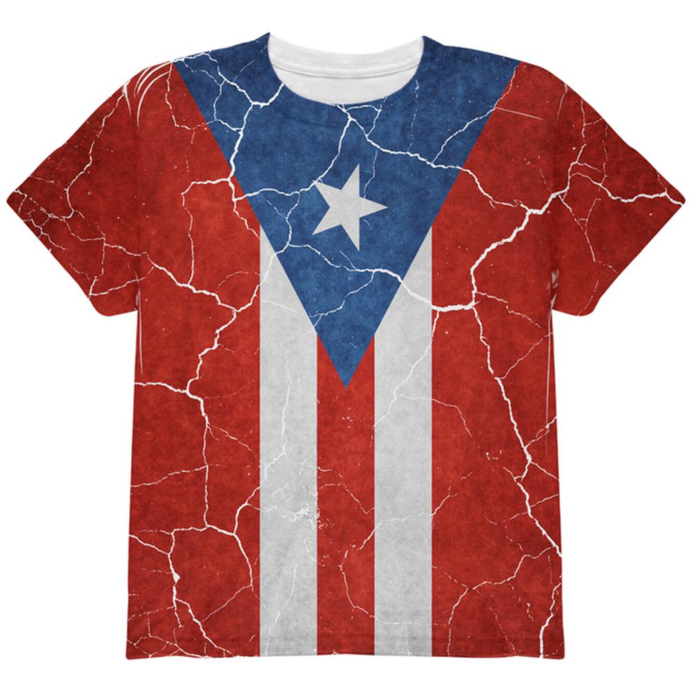 Distressed Puerto Rican Flag All Over Youth T Shirt Youth T-Shirts Old Glory LG Multi 