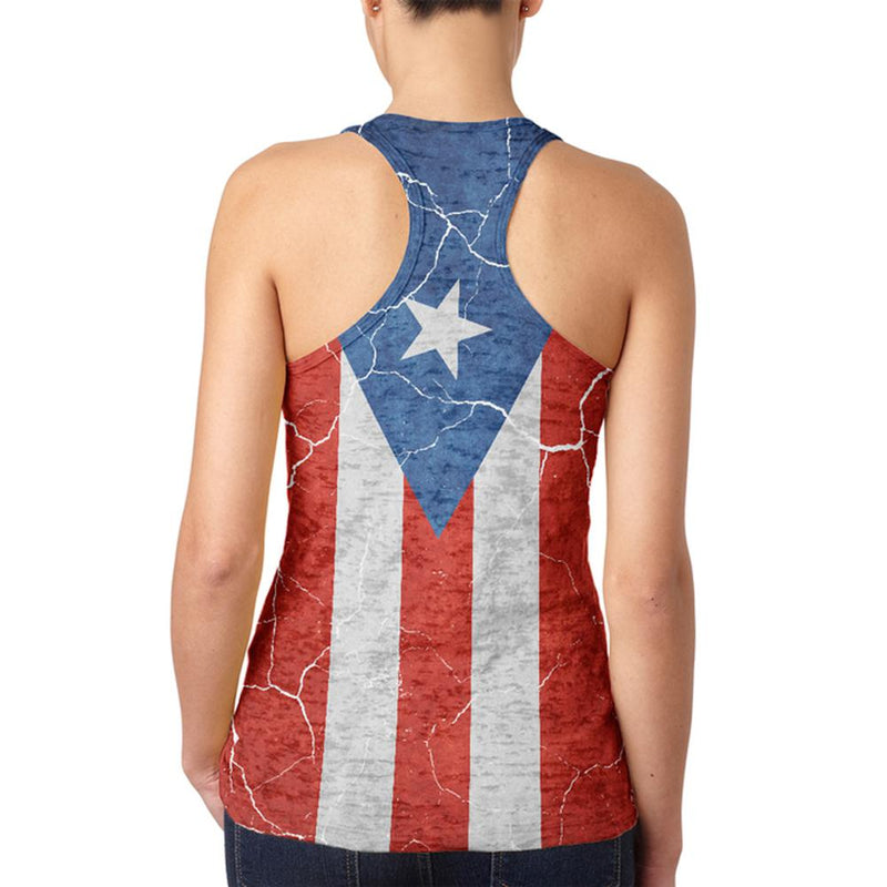 Distressed Puerto Rican Flag Juniors Burnout Racerback Tank Top Juniors Tank Tops Old Glory   