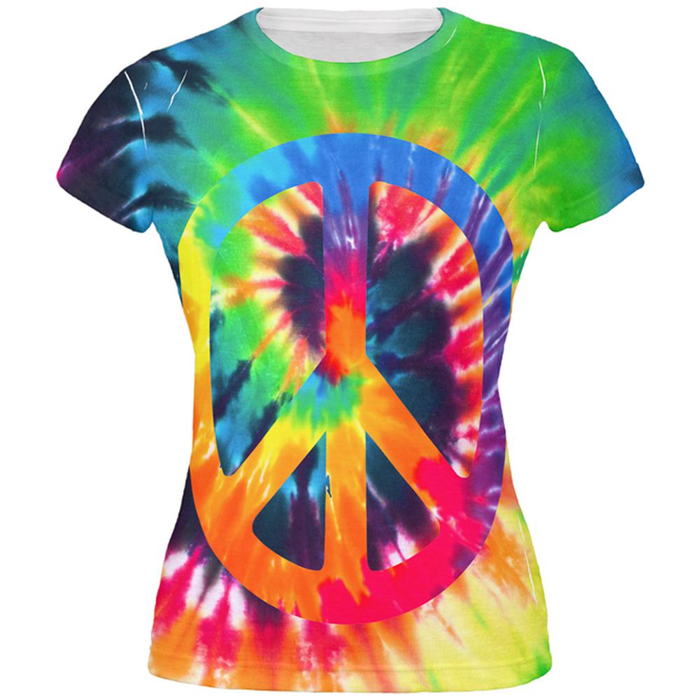 Peace Sign Tie Dye All Over Juniors T Shirt Juniors T-Shirts Old Glory 2XL Multi 