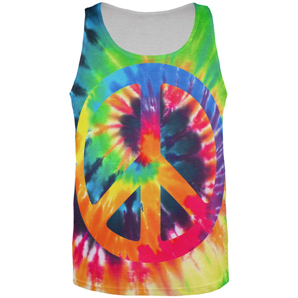 Peace Sign Tie Dye All Over Mens Tank Top Men's Tank Tops Old Glory 2XL Multi 