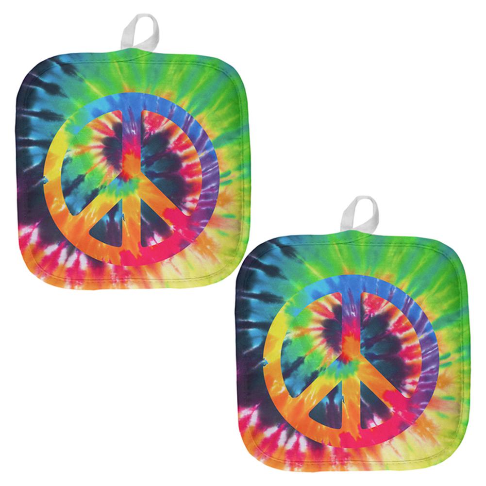 Peace Sign Tie Dye All Over Pot Holder (Set of 2) Pot Holders Old Glory OS Multi 