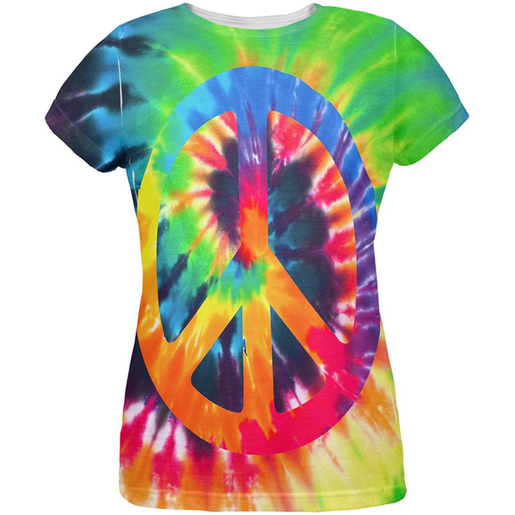 Peace Sign Tie Dye All Over Womens T Shirt Women's T-Shirts Old Glory 2XL Multi 