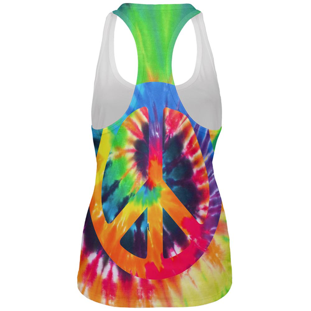 Peace Sign Tie Dye All Over Womens Work Out Tank Top Women's Tank Tops Old Glory   