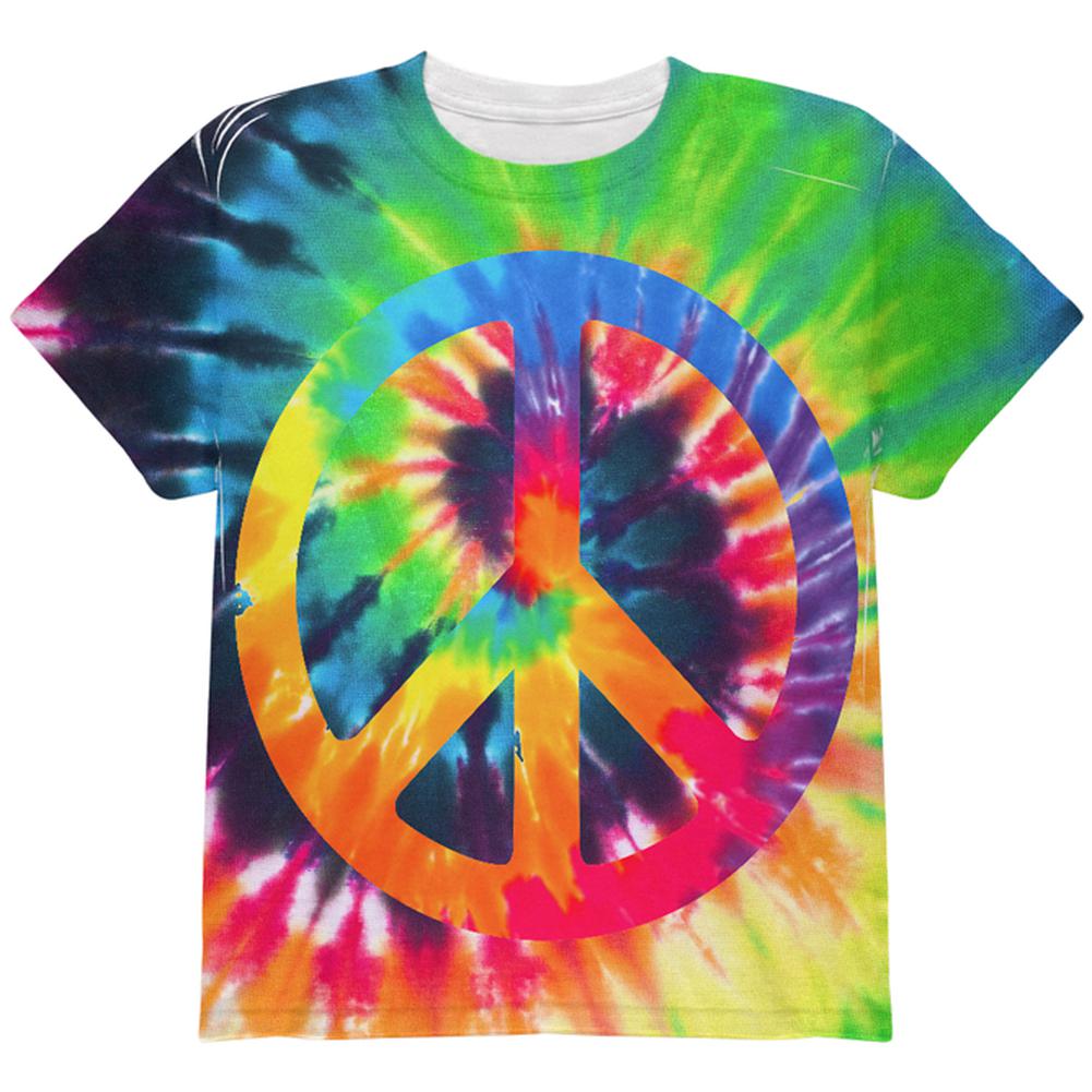 Peace Sign Tie Dye All Over Youth T Shirt Youth T-Shirts Old Glory LG Multi 