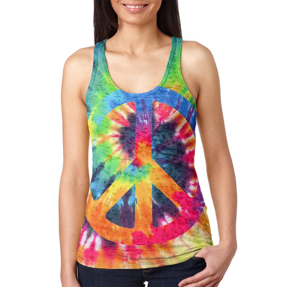 Peace Sign Tie Dye Juniors Burnout Racerback Tank Top Juniors Tank Tops Old Glory 2XL Multi 