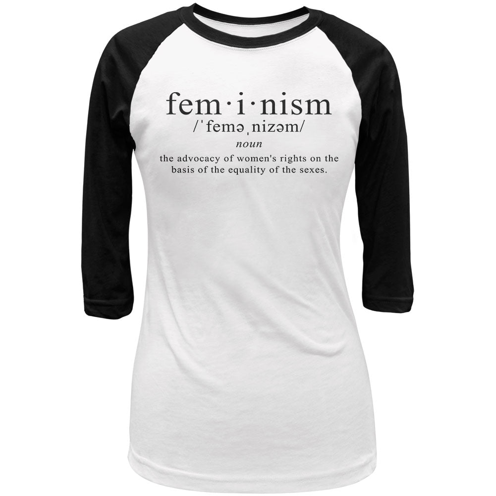 Feminism Definition Juniors 3/4 Sleeve Raglan T Shirt Juniors T-Shirts Old Glory LG White-Black 
