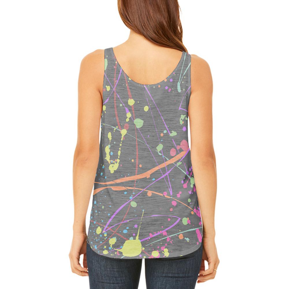 Splatter Paint Black Juniors Flowy Side Slit Tank Top Juniors Tank Tops Old Glory   