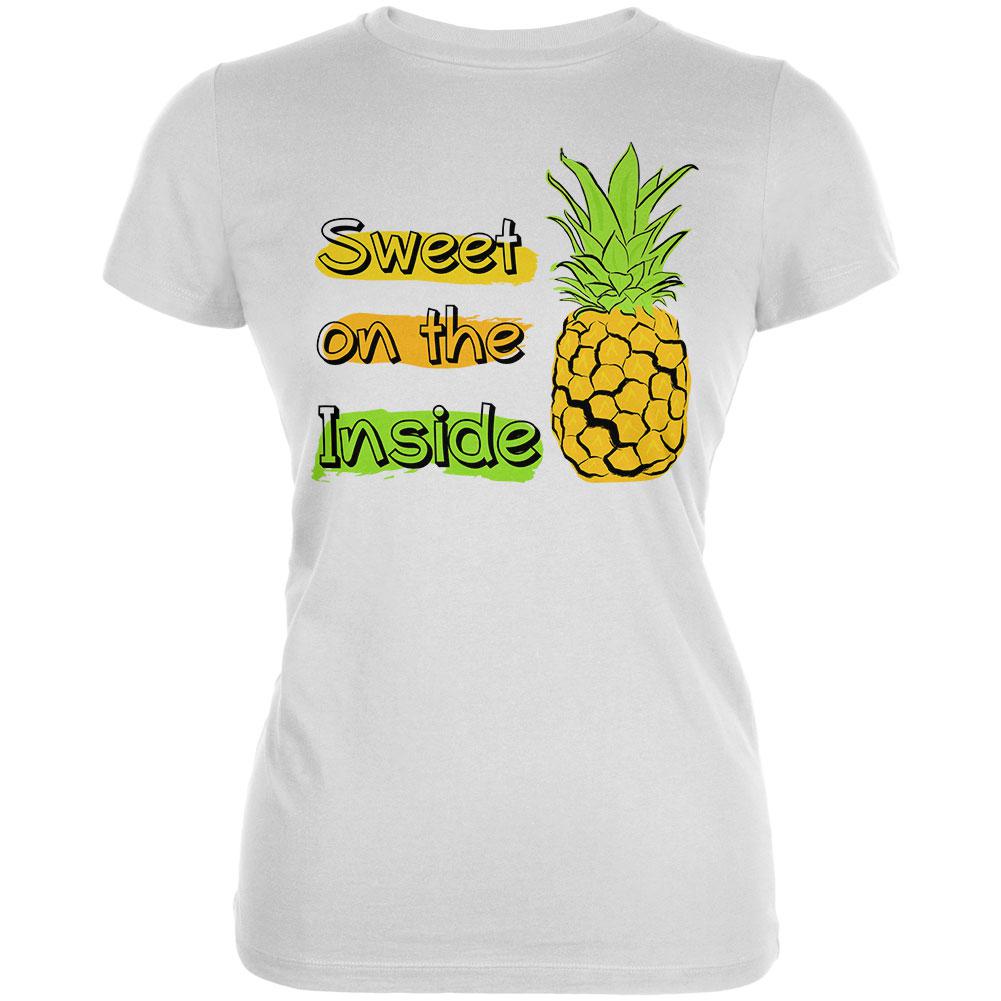 Summer Sun - Be a Pineapple - Sweet on the Inside Juniors Soft T Shirt Juniors T-Shirts Old Glory 2XL White 