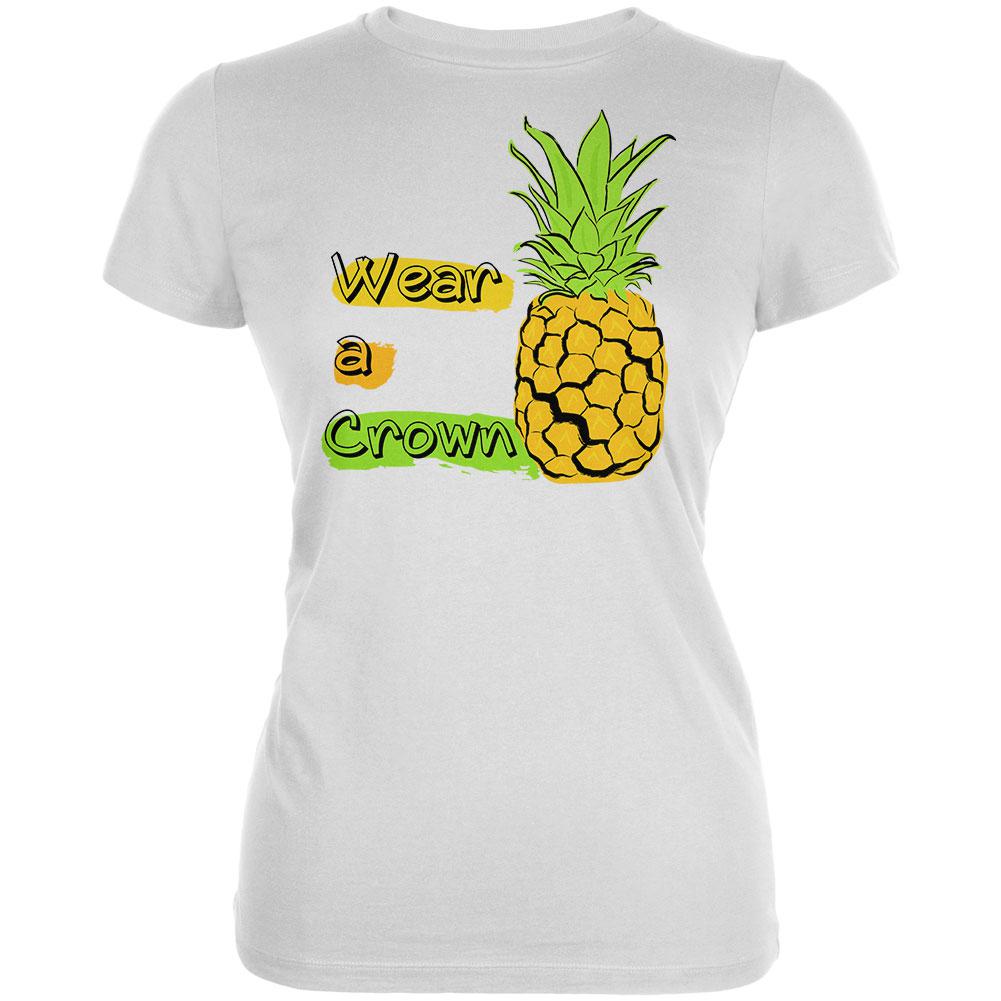 Summer Sun - Be a Pineapple - Wear a Crown Juniors Soft T Shirt Juniors T-Shirts Old Glory 2XL White 
