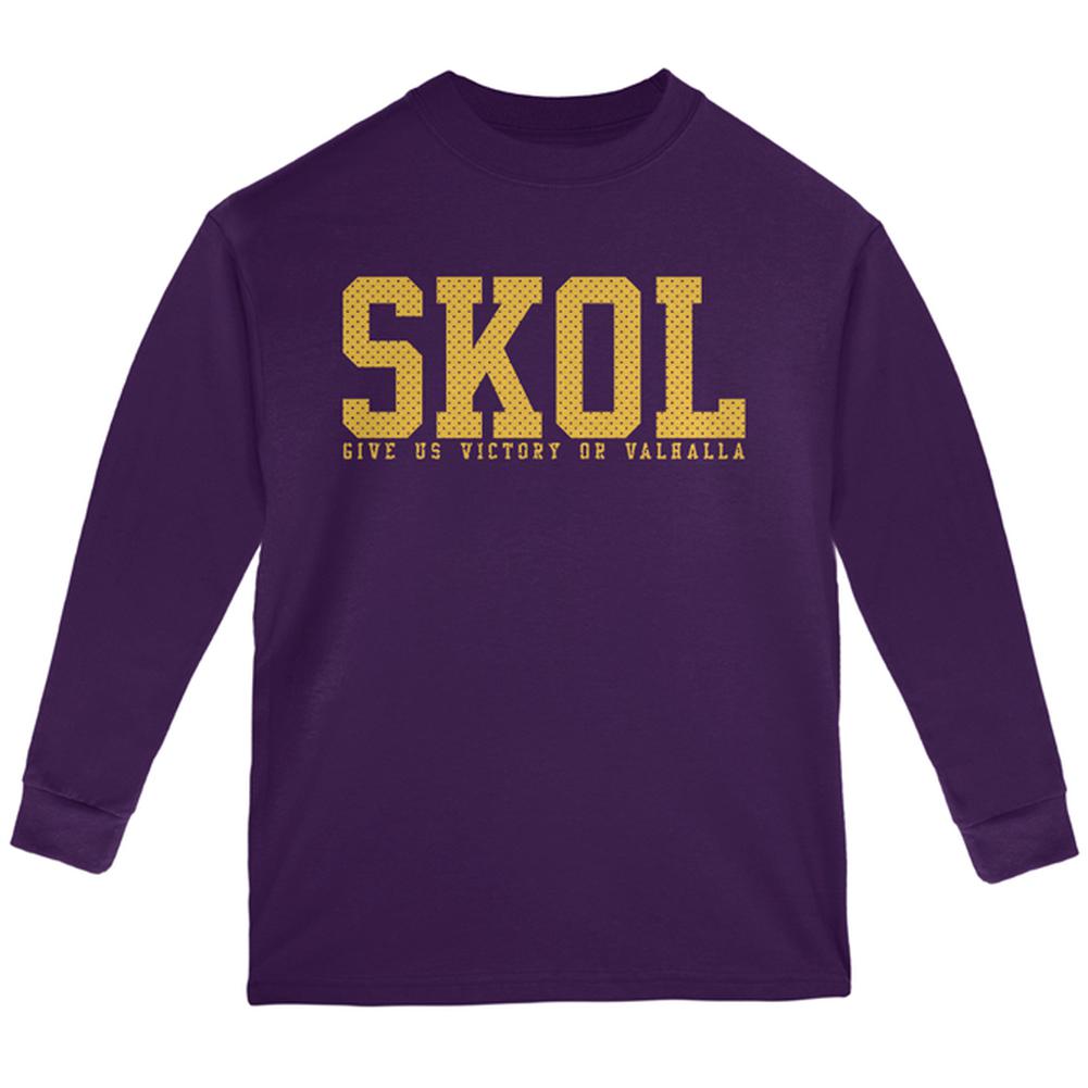 Vikings Skol Give Us Victory or Valhalla Youth Long Sleeve T Shirt Youth Long Sleeves Old Glory LG Multi 