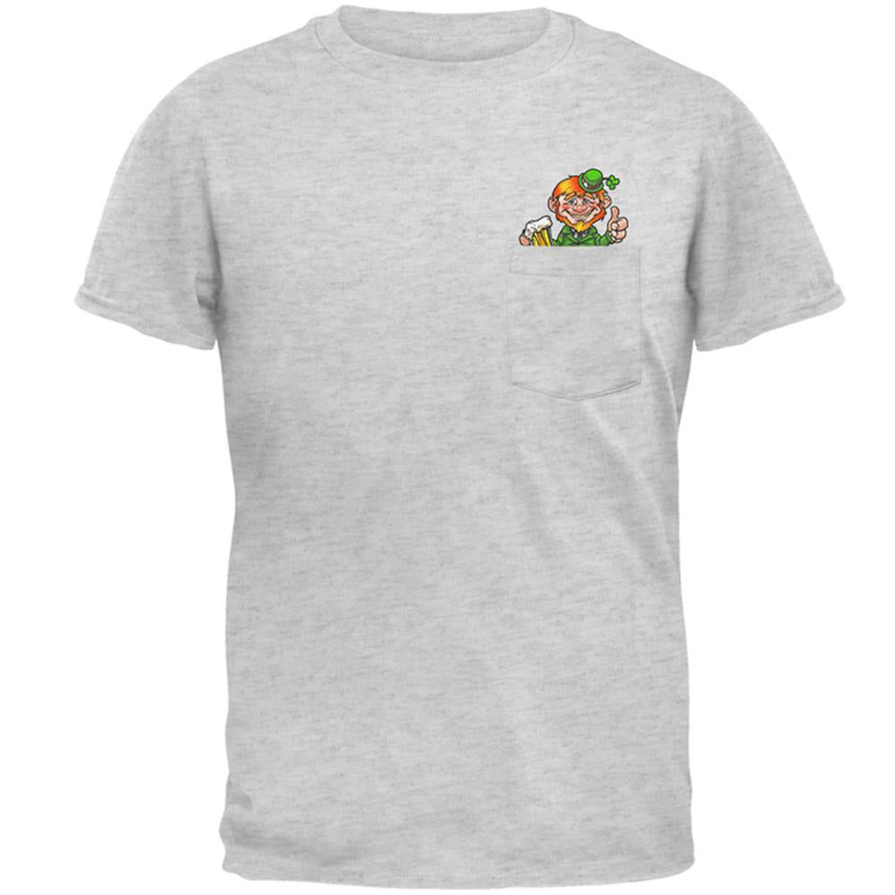 St Patrick's Day Lucky Little Leprechaun Pocket Pet Mens Pocket T Shirt Men's T-Shirts Old Glory 2XL Light Heather Grey 