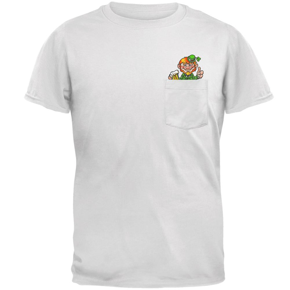 St Patrick's Day Lucky Little Leprechaun Pocket Pet Mens Pocket T Shirt Men's T-Shirts Old Glory 2XL White 