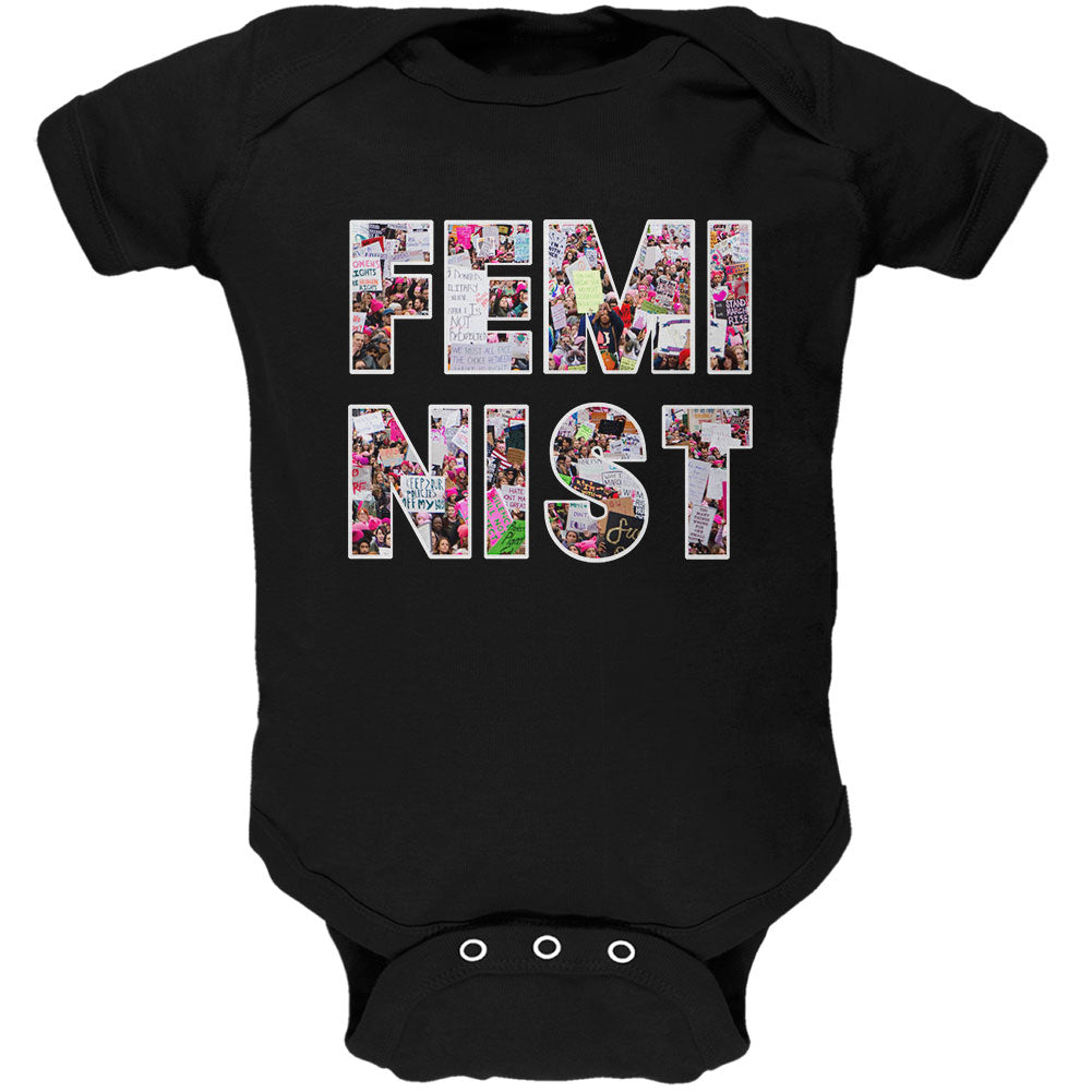 Feminist Women's March Soft Baby One Piece Baby One Piece Old Glory 0-3M Black 