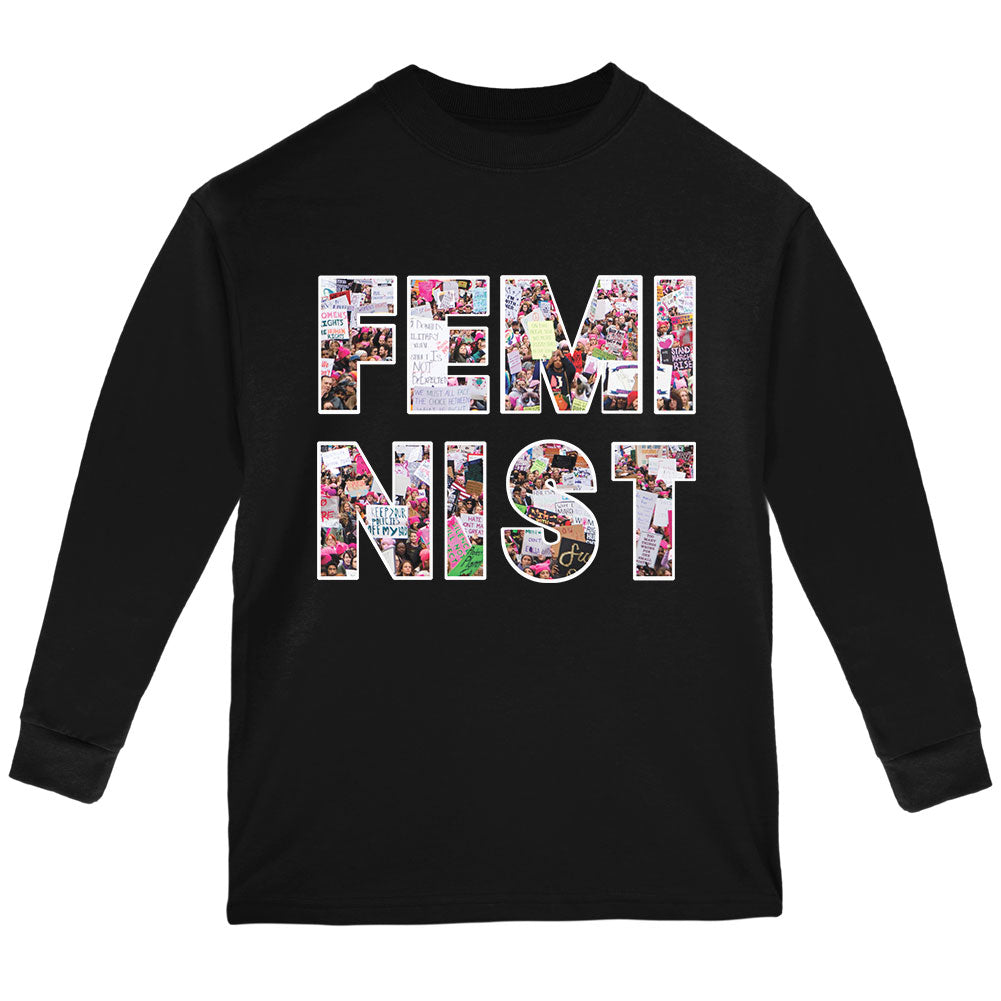 Feminist Women's March Youth Long Sleeve T Shirt Youth Long Sleeves Old Glory YLG Black 