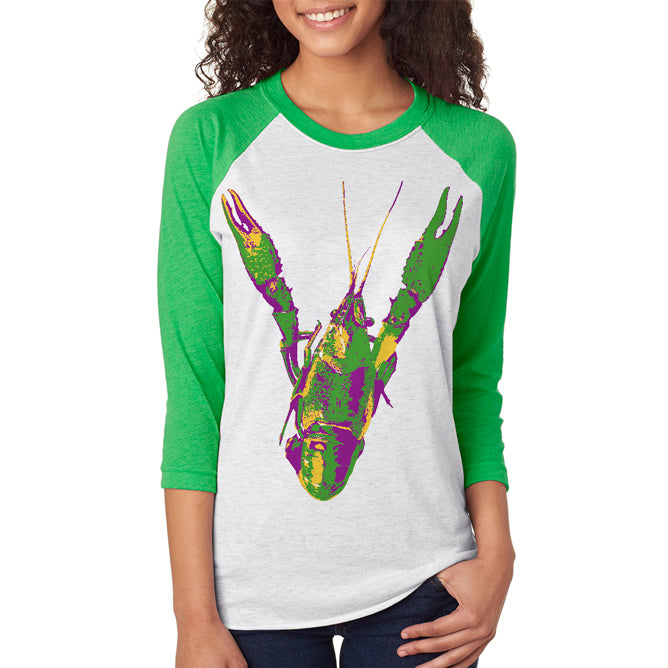 Mardi Gras Cajun Crawfish Unisex Raglan T Shirt Men's Raglans Old Glory XS Irish Green 