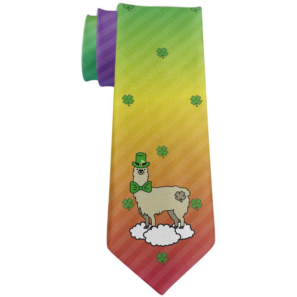 St. Patrick's Day Funny Llama Rainbow All Over Neck Tie Men's Neck Ties Old Glory OS Multi 