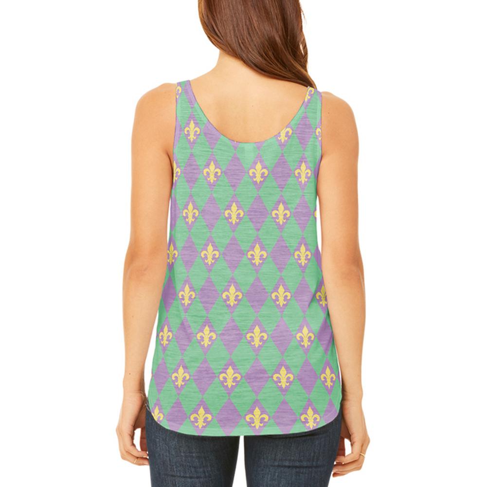 Mardi Gras Fleur De Lis Juniors Flowy Side Slit Tank Top Juniors Tank Tops Old Glory   