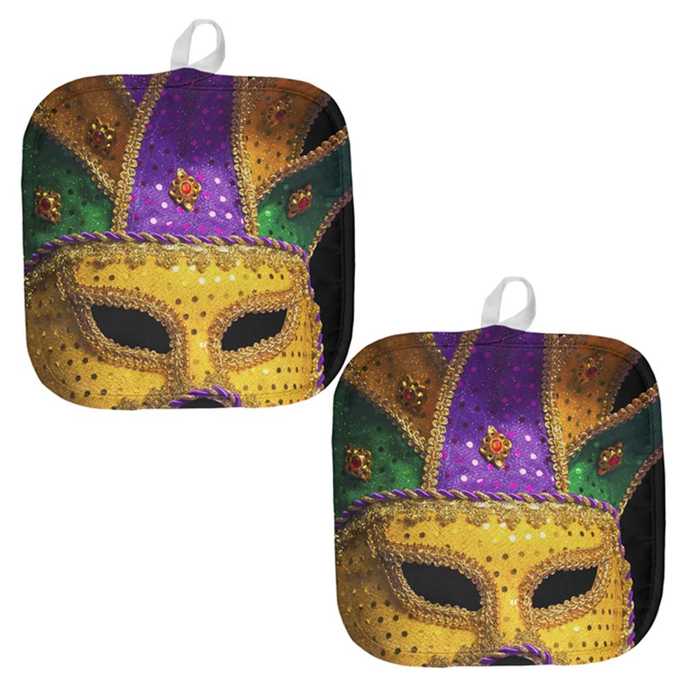 Mardi Gras Mask All Over Pot Holder (Set of 2) Pot Holders Old Glory OS Multi 