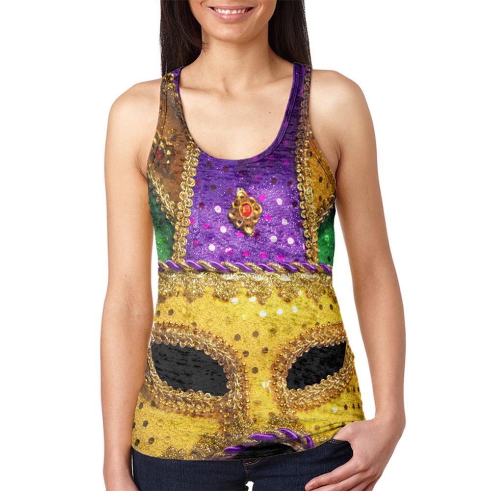 Mardi Gras Mask Juniors Burnout Racerback Tank Top Juniors Tank Tops Old Glory 2XL Multi 