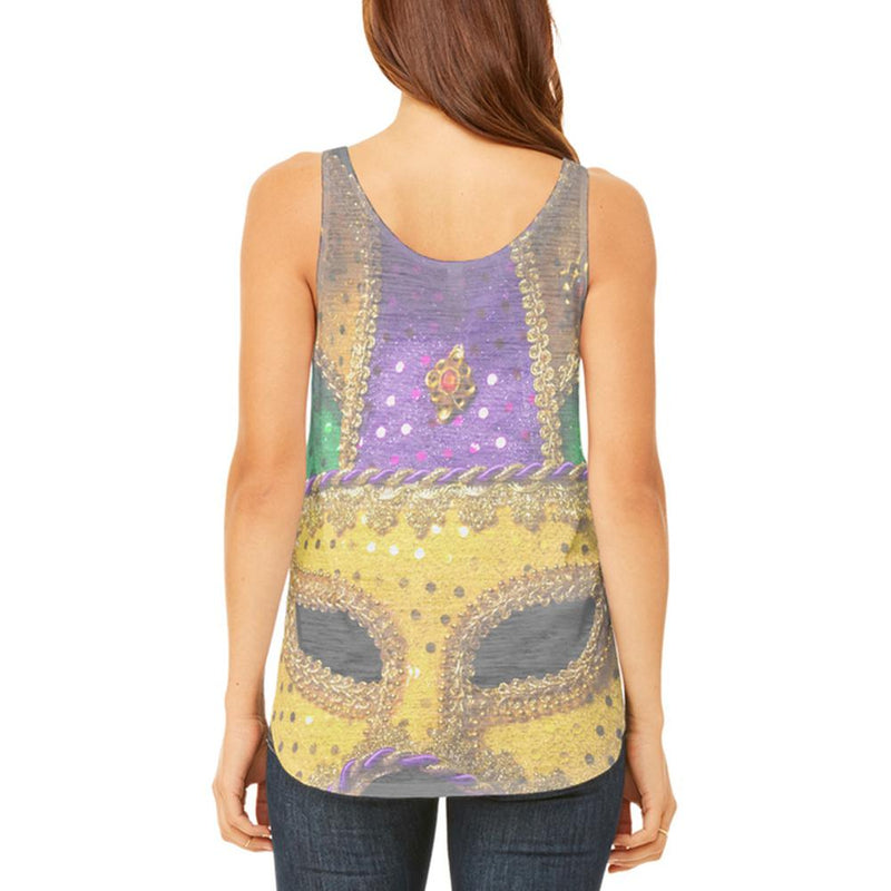 Mardi Gras Mask Juniors Flowy Side Slit Tank Top Juniors Tank Tops Old Glory   