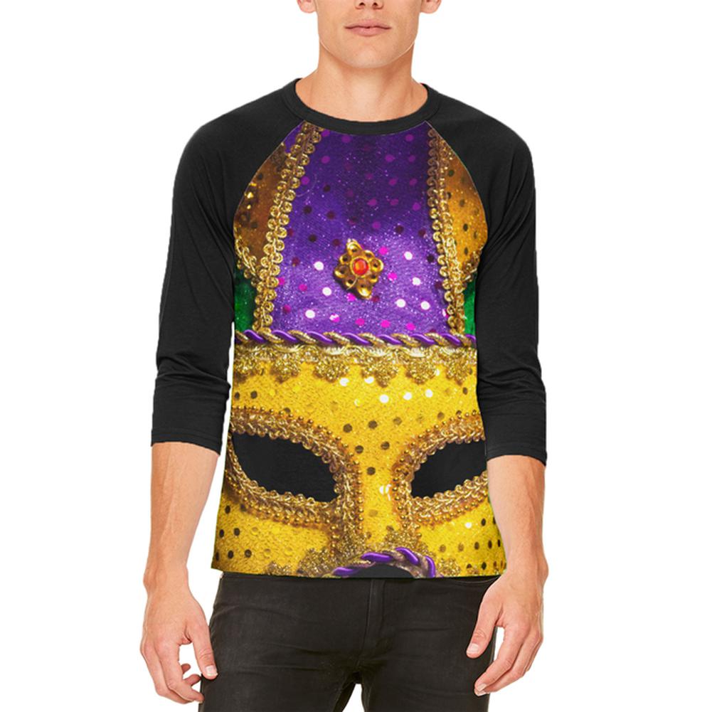 Mardi Gras Mask Mens Raglan T Shirt Men's T-Shirts Old Glory 2XL White-Black 