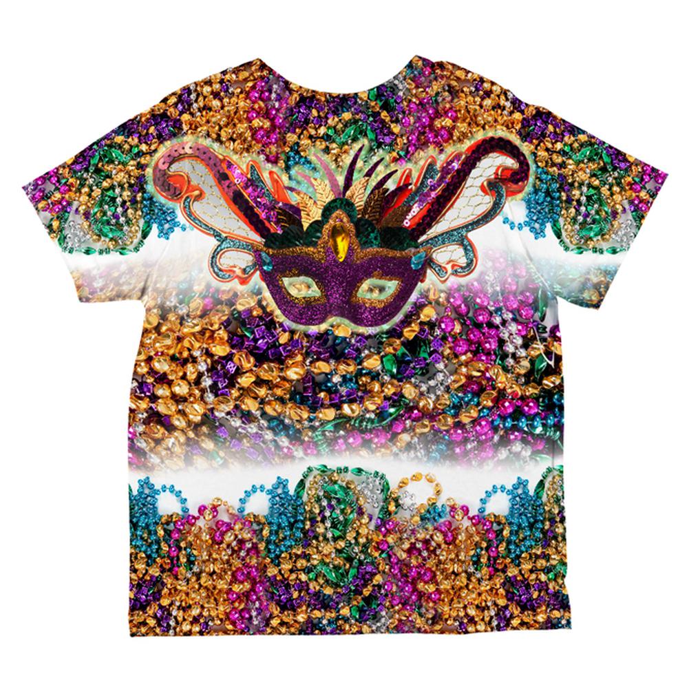 Mardi Gras Trippy Mask Beads All Over Toddler T Shirt Toddler T-Shirts Old Glory   