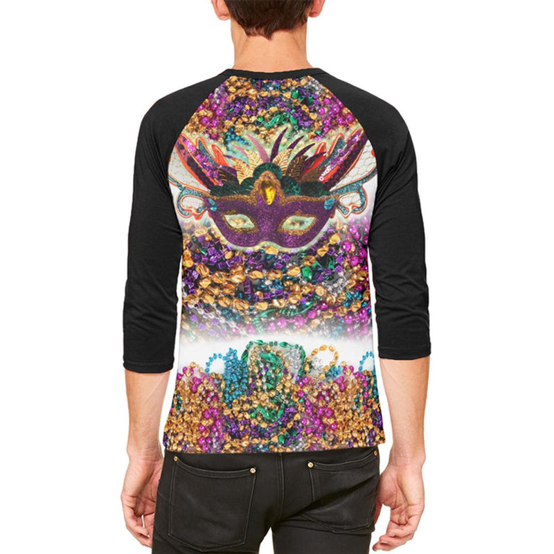 Mardi Gras Trippy Mask Beads Mens Raglan T Shirt Men's T-Shirts Old Glory   