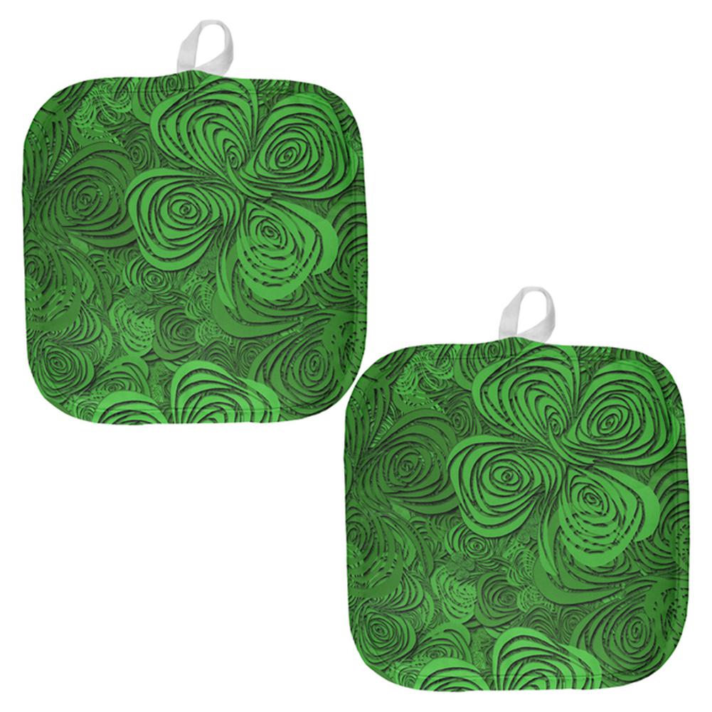 St Patricks Day Trippy Irish Clover Field All Over Pot Holder (Set of 2) Pot Holders Old Glory OS Multi 