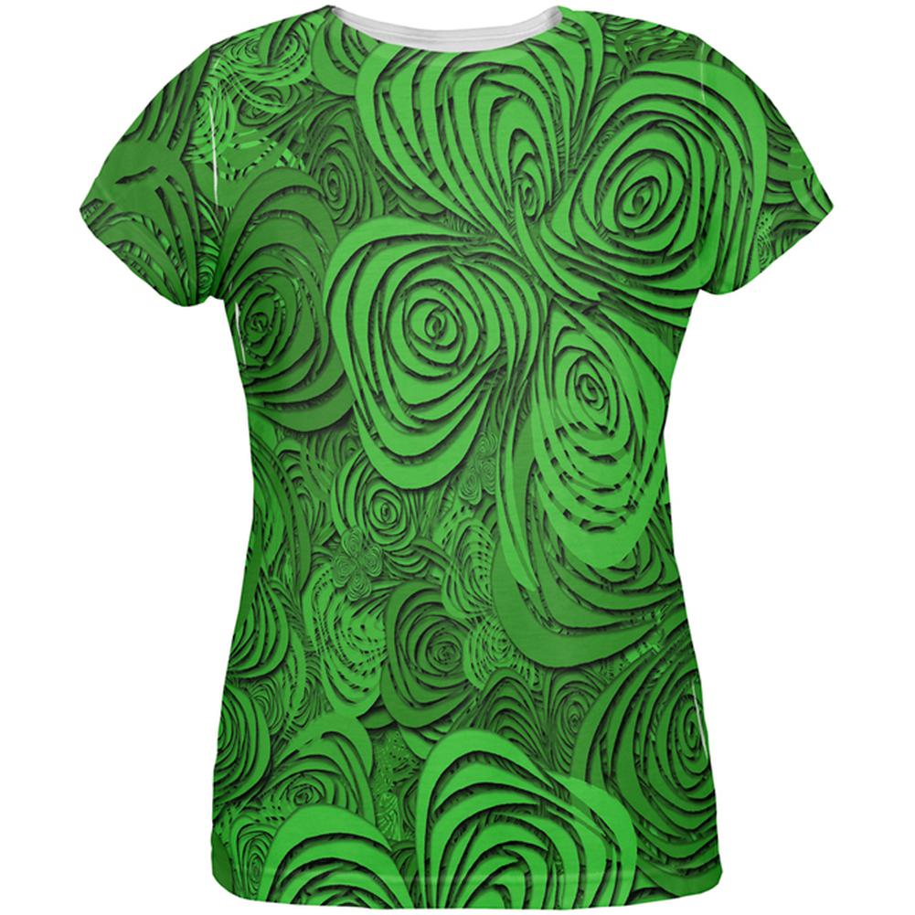 St Patricks Day Trippy Irish Clover Field All Over Womens T Shirt Women's T-Shirts Old Glory 2XL Multi 