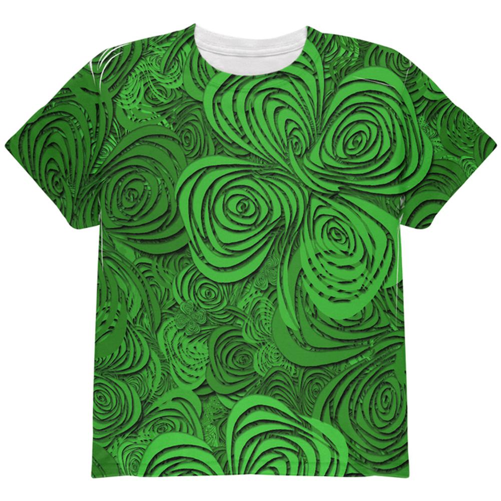 St Patricks Day Trippy Irish Clover Field All Over Youth T Shirt Youth T-Shirts Old Glory LG Multi 