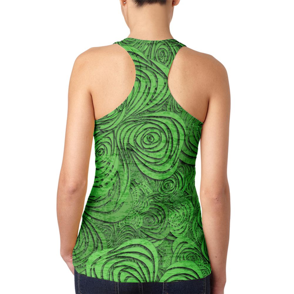 St Patricks Day Trippy Irish Clover Field Juniors Burnout Racerback Tank Top Juniors Tank Tops Old Glory   