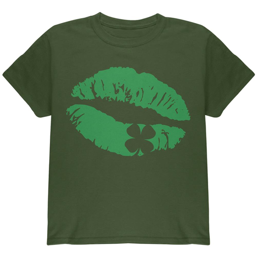 St Patrick's Day Kiss the Blarney Stone Youth T Shirt Youth T-Shirts Old Glory LG Military Green 