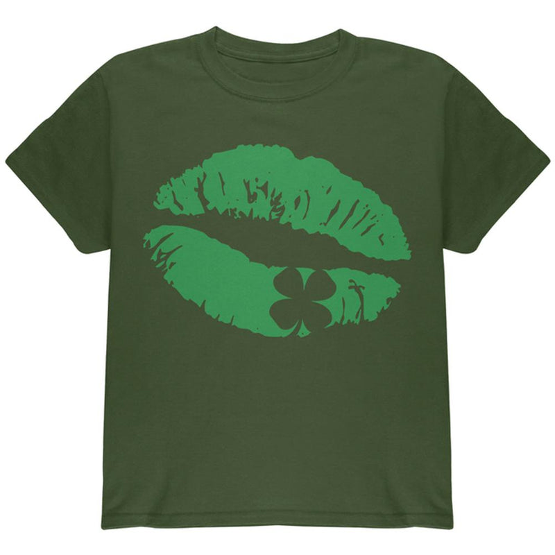 St Patrick's Day Kiss the Blarney Stone Youth T Shirt Youth T-Shirts Old Glory LG Military Green 